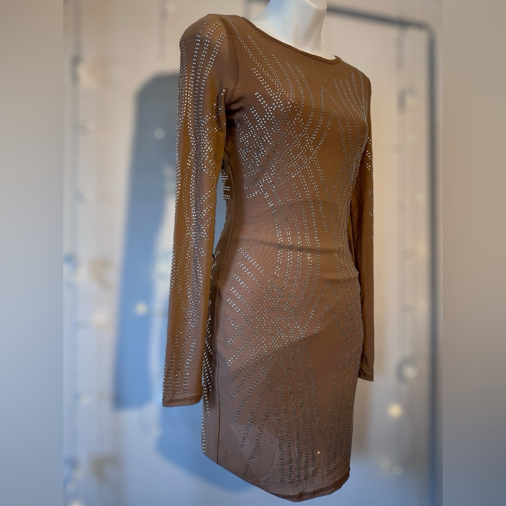 Rhinestone Long Sleeve Body-con mini dress size small
